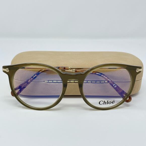 CHLOE 52mm frames Khaki green Mod Rectangle Full Plastic Rim filigree metal arms - Picture 11 of 16